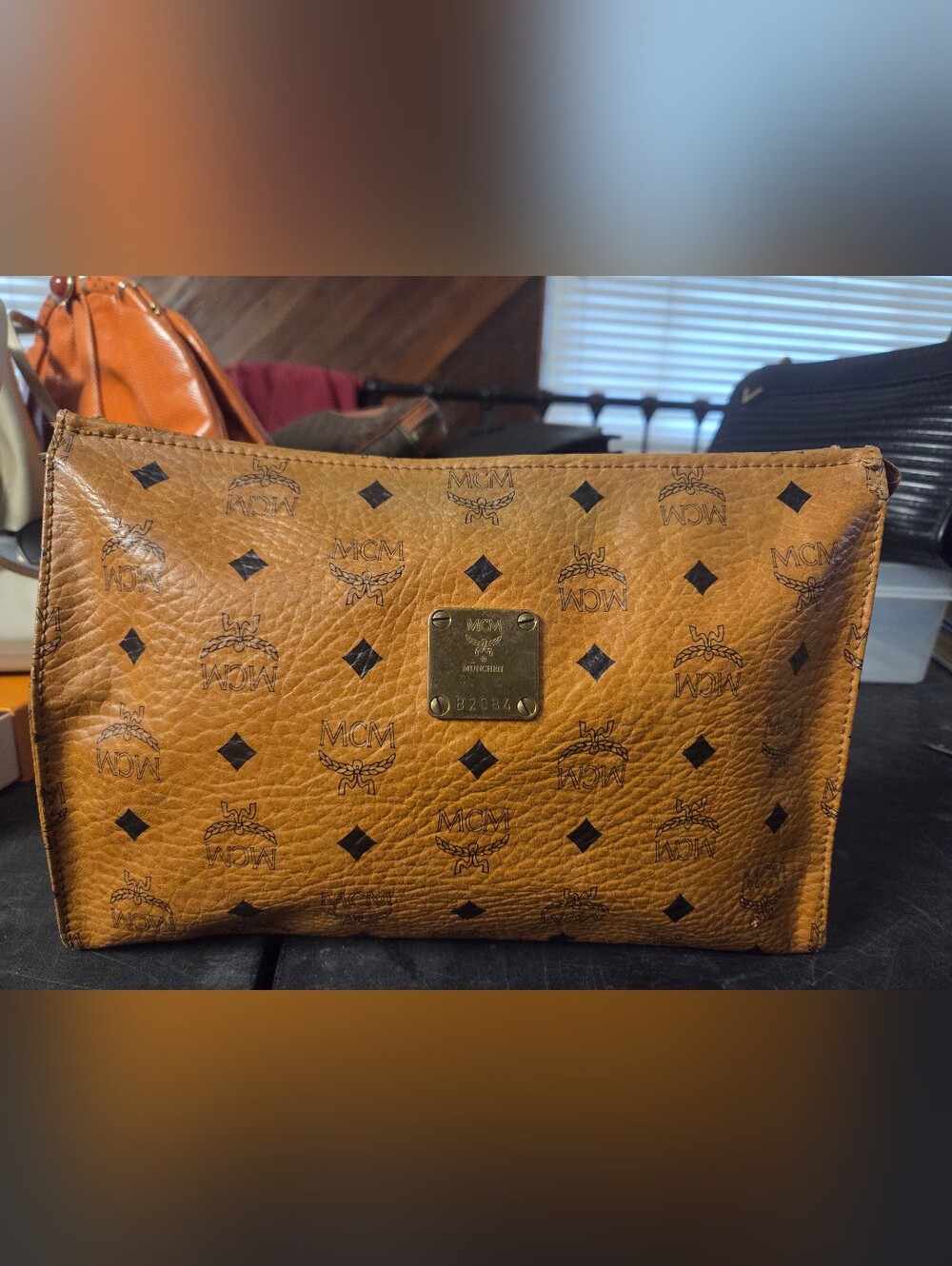MCM Germany Cognac Visetos Logo Clutcg Bag Toiletry Pouch Unisex